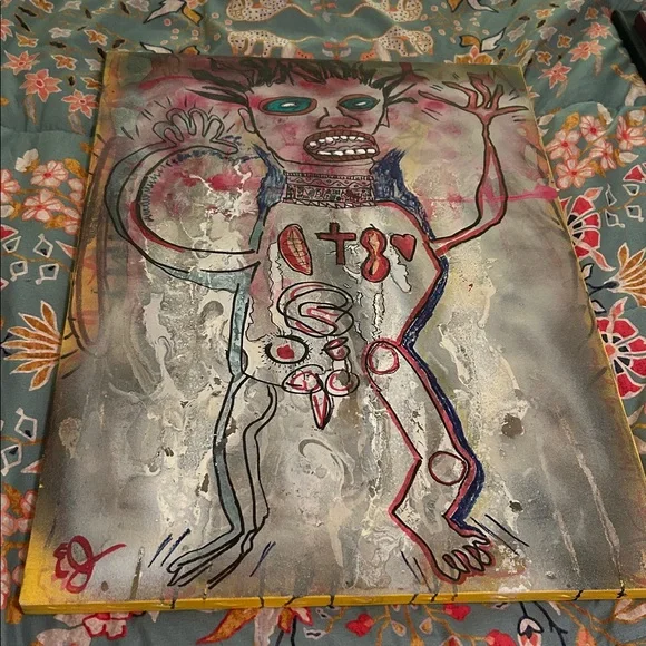 Abstract outsider Art Canvas with Bold Colors - Picture 1 of 4